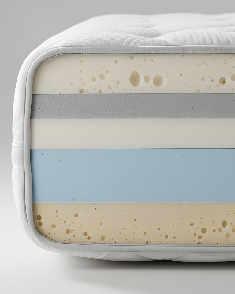 Detailed side view of an orthopaedic mattress with supportive layered construction