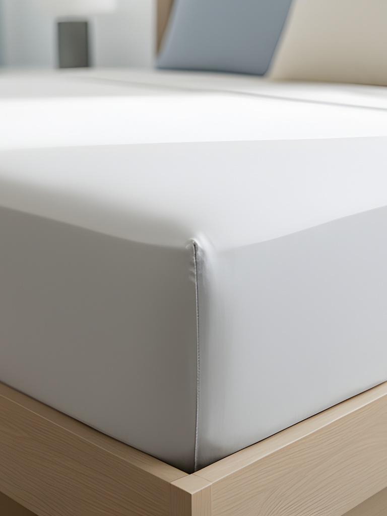 Deep-pocket fitted sheet stretched neatly over a thick mattress in a modern bedroom
