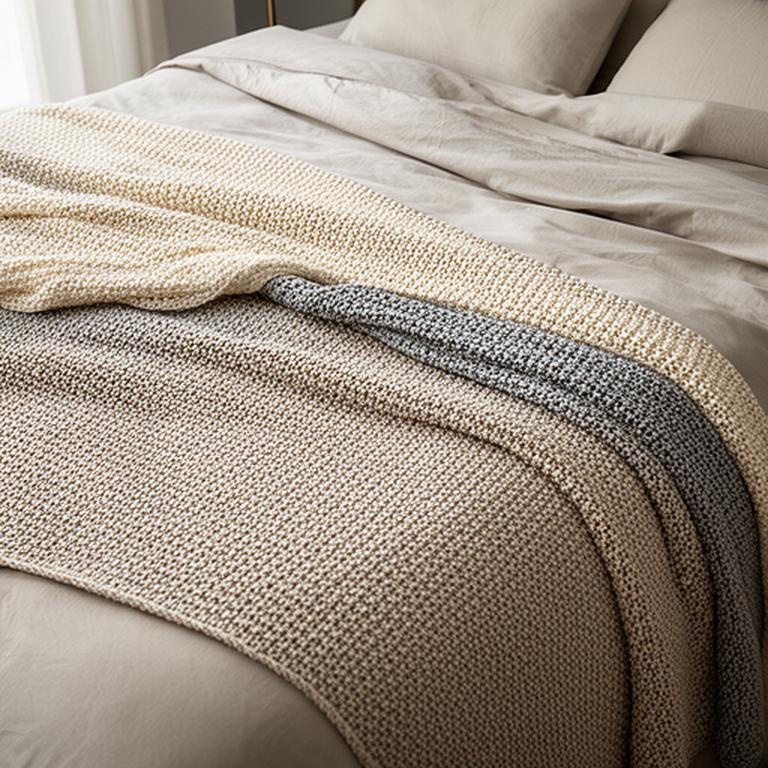 Neutral bedding layers with knitted texture arranged on a made bed